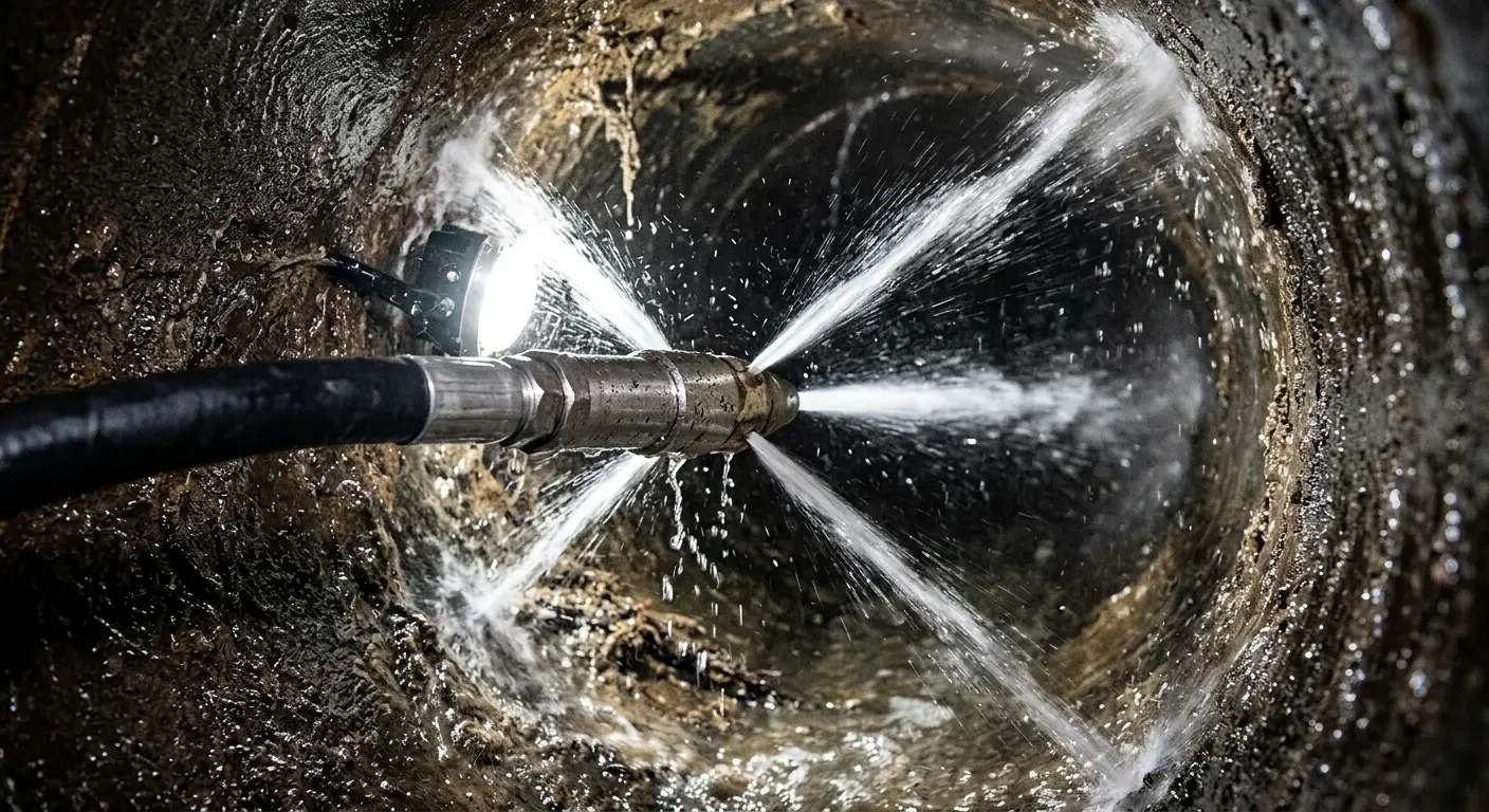 High-pressure hydro jetting nozzle cleaning sewer pipe for Trenchless Sewer Repair in Londonderry